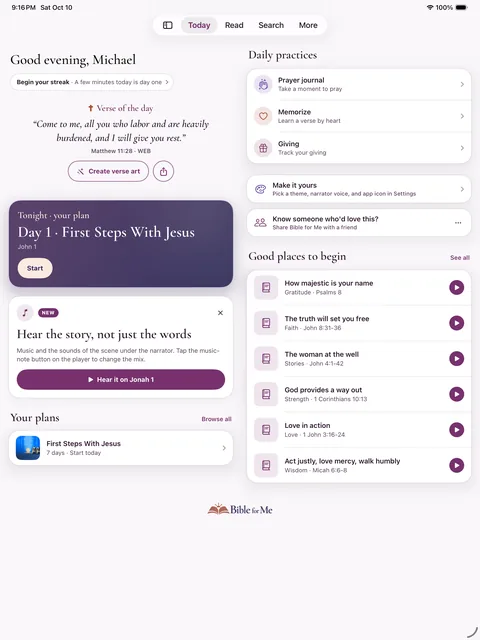 Bible for Me Today screen on iPad