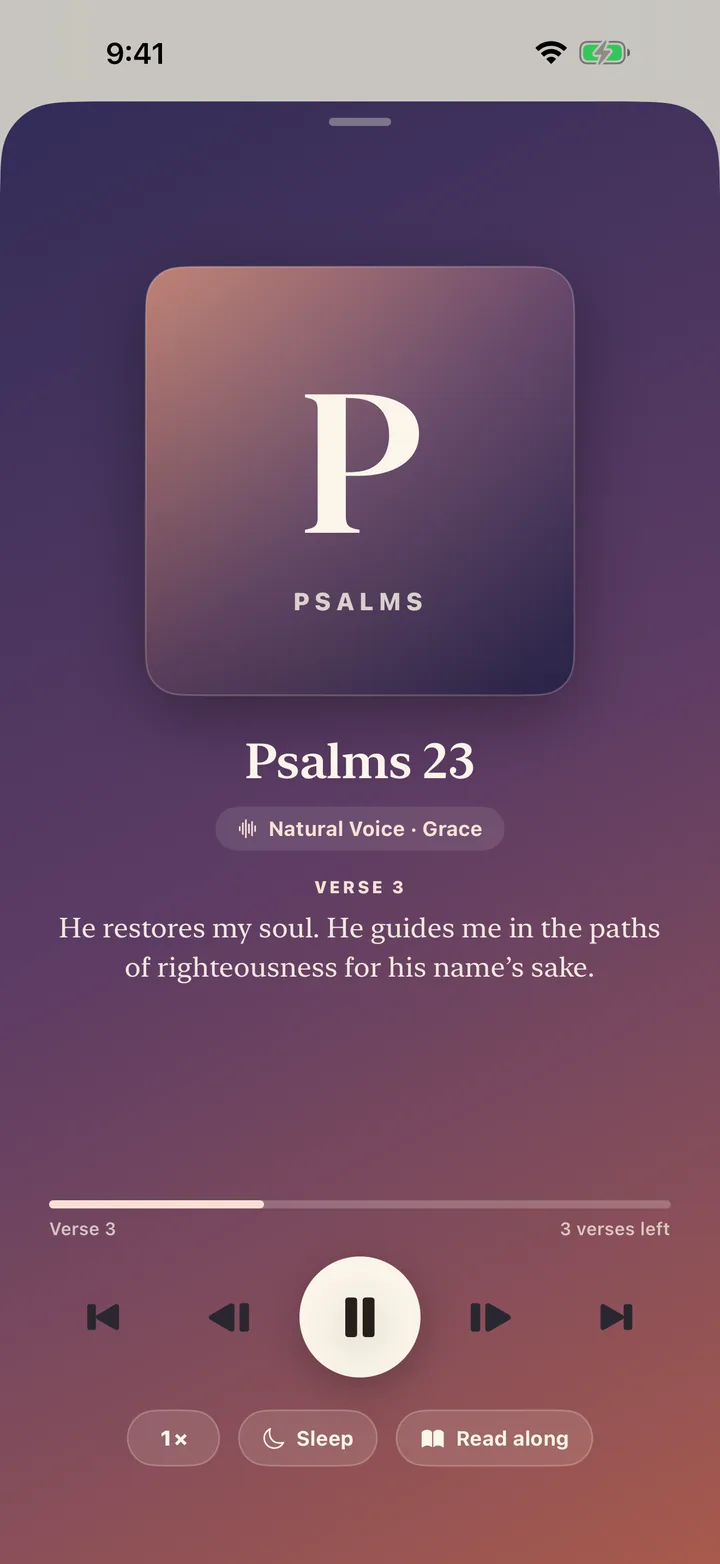 Bible for Me audio player narrating Psalm 23