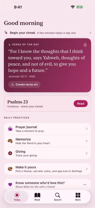 Today screen in the Rose theme